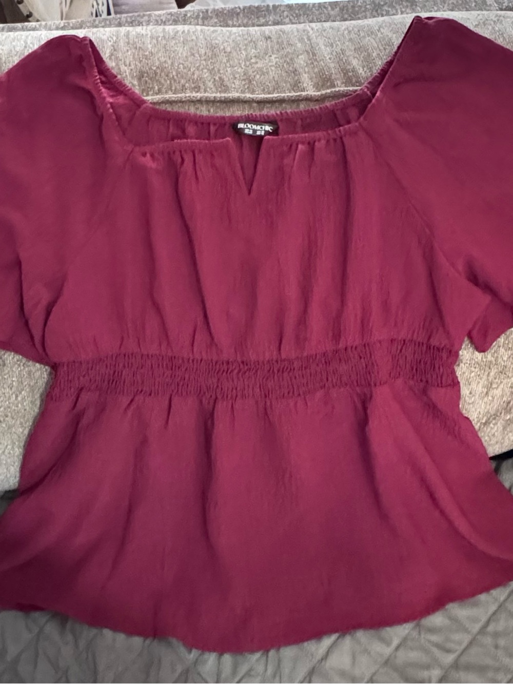 Bloomchic Burgundy Short Sleeve Peasant Blouse size 12